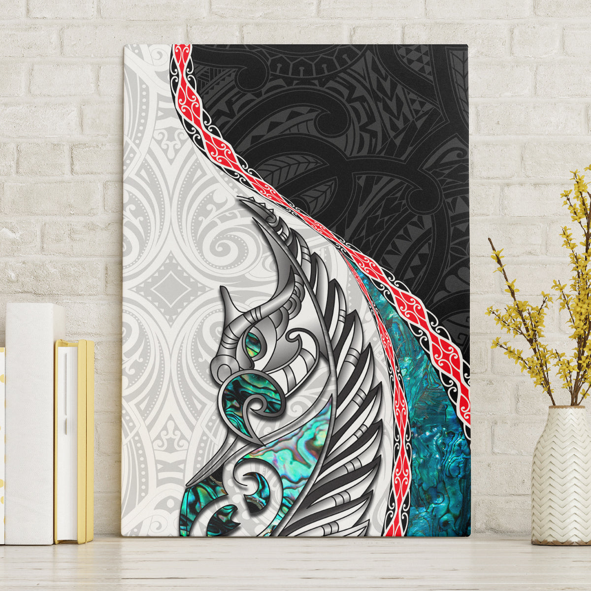 New Zealand Canvas Wall Art Manaia Fern and Koru Maori Pattern LT03 Without Frame Black - Polynesian Pride