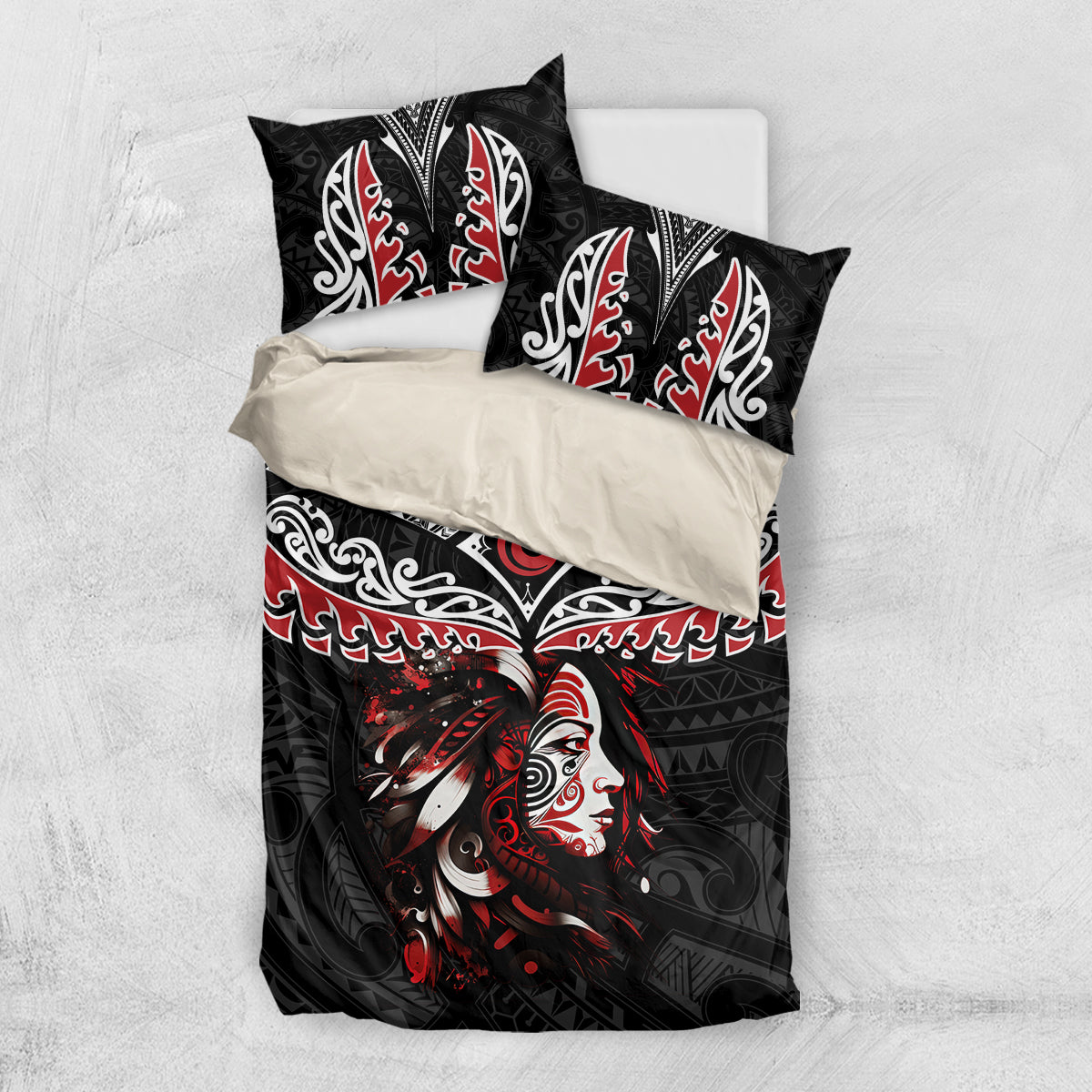 New Zealand Maori Girl Bedding Set Silver Fern and Koru Pattern LT03 US Twin 172cm x 218cm Black - Polynesian Pride