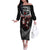 New Zealand Maori Girl Off The Shoulder Long Sleeve Dress Silver Fern and Koru Pattern LT03 Women Black - Polynesian Pride