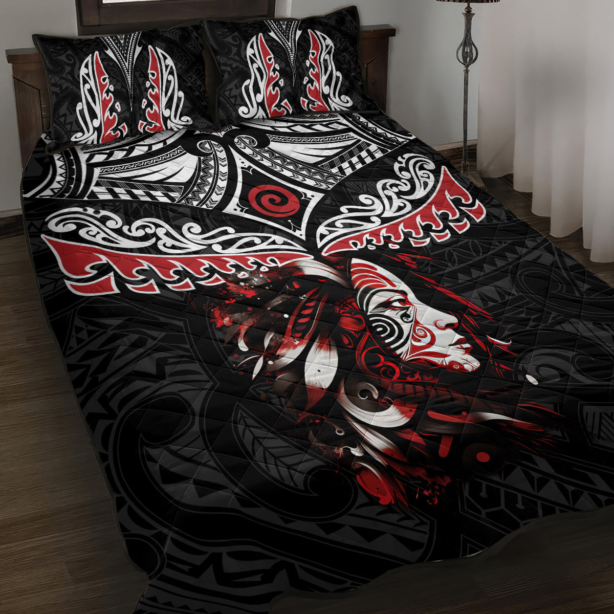 New Zealand Maori Girl Quilt Bed Set Silver Fern and Koru Pattern