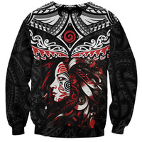 New Zealand Maori Girl Sweatshirt Silver Fern and Koru Pattern LT03 Unisex Black - Polynesian Pride