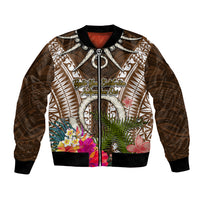 Vanuatu Selebretem 44th Indipendens Dei Bomber Jacket Yumi Pig Tusk and Namele Fern LT03 Unisex Brown - Polynesian Pride