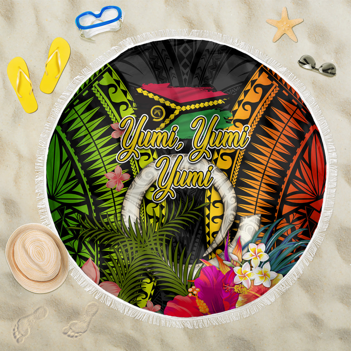 Vanuatu Independence Day Beach Blanket Tugeta Yumi Selebretem Indipendens Dei LT03 One Size 150cm Black - Polynesian Pride