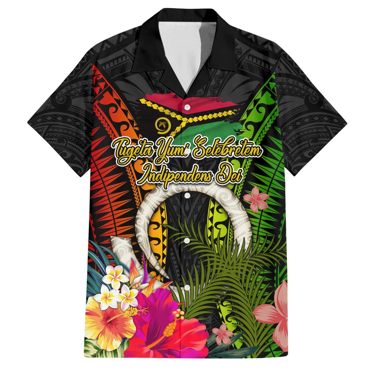 Vanuatu Independence Day Hawaiian Shirt Tugeta Yumi Selebretem Indipendens Dei LT03 Black - Polynesian Pride