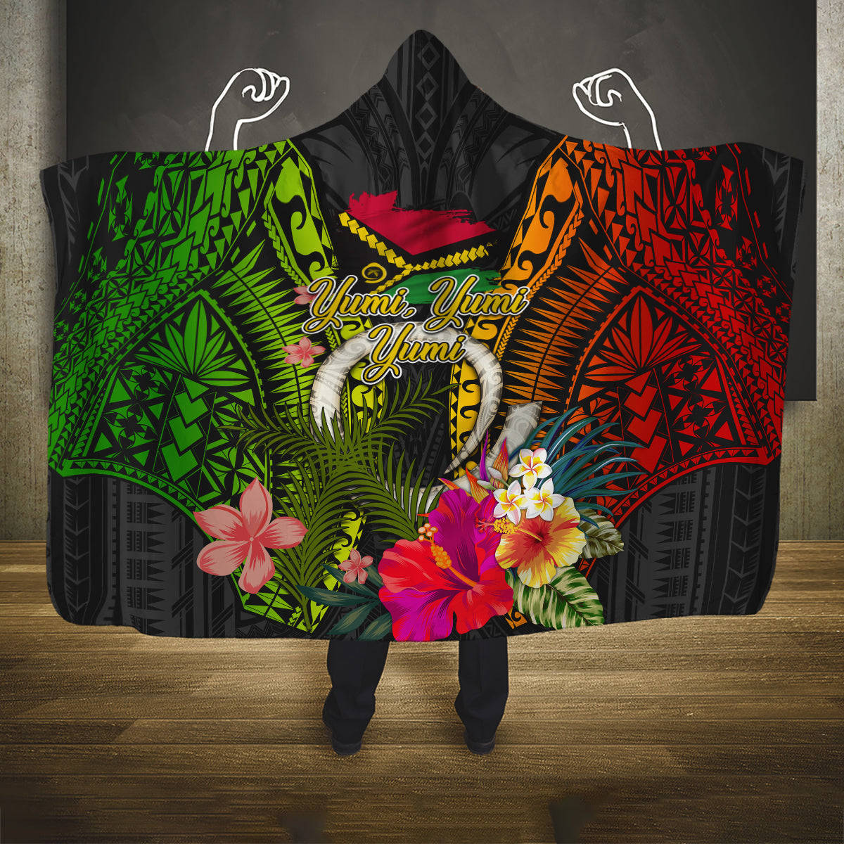 Vanuatu Independence Day Hooded Blanket Tugeta Yumi Selebretem Indipendens Dei LT03 One Size Black - Polynesian Pride