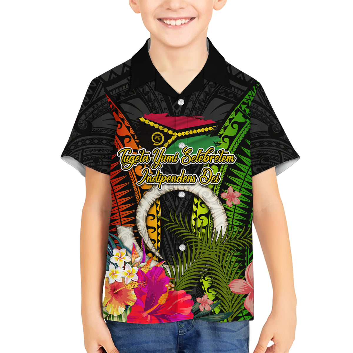Vanuatu Independence Day Kid Hawaiian Shirt Tugeta Yumi Selebretem Indipendens Dei LT03 Kid Black - Polynesian Pride