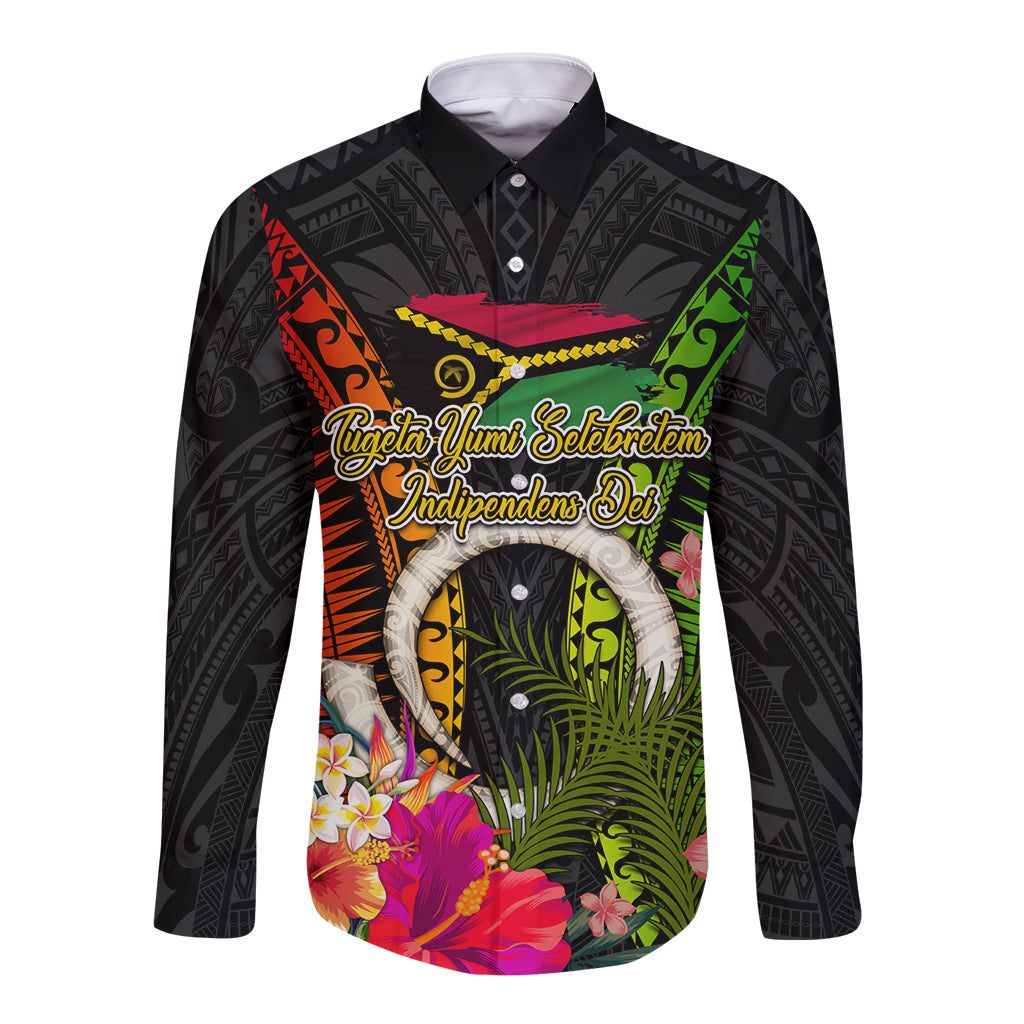 Vanuatu Independence Day Long Sleeve Button Shirt Tugeta Yumi Selebretem Indipendens Dei LT03 Unisex Black - Polynesian Pride