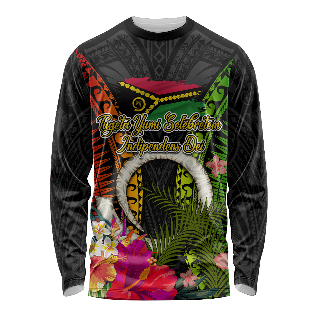 Vanuatu Independence Day Long Sleeve Shirt Tugeta Yumi Selebretem Indipendens Dei LT03 Unisex Black - Polynesian Pride