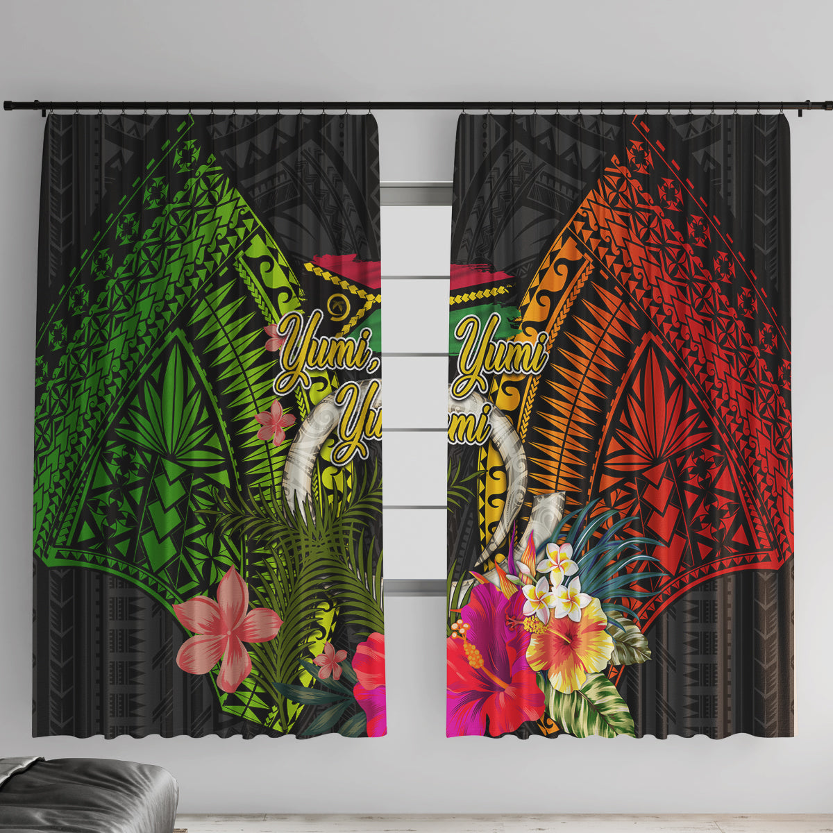 Vanuatu Independence Day Window Curtain Tugeta Yumi Selebretem Indipendens Dei LT03 With Hooks Black - Polynesian Pride