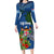 Fiji Independence Day Long Sleeve Bodycon Dress Fijian Coat of Arms Palm and Hibiscus Tapa Pattern