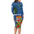 Fiji Independence Day Long Sleeve Bodycon Dress Fijian Coat of Arms Palm and Hibiscus Tapa Pattern