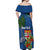 Fiji Independence Day Off Shoulder Maxi Dress Fijian Coat of Arms Palm and Hibiscus Tapa Pattern