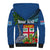 Fiji Independence Day Sherpa Hoodie Fijian Coat of Arms Palm and Hibiscus Tapa Pattern