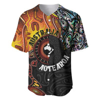 New Zealand and Australia Together Baseball Jersey Maori Tattoo Paua Shell mix Aboriginal Pattern LT03 Black - Polynesian Pride