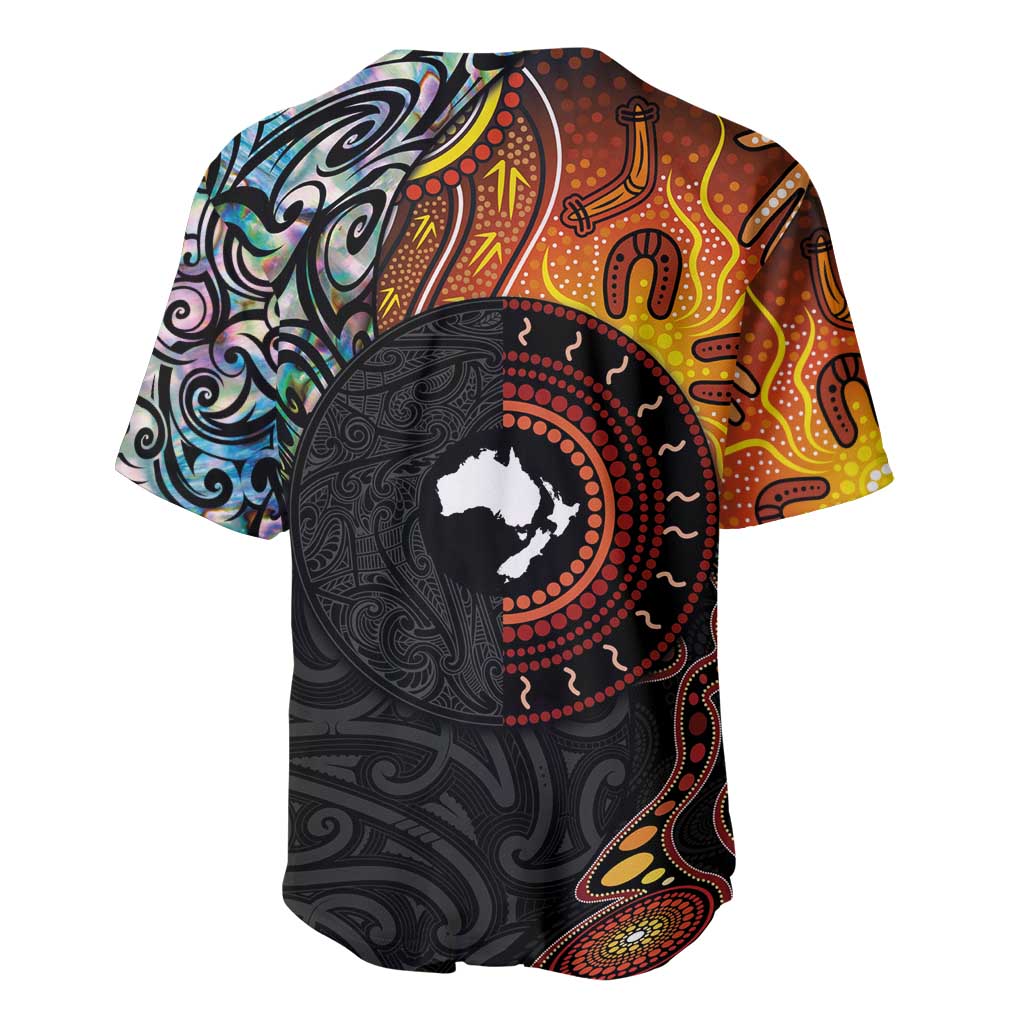New Zealand and Australia Together Baseball Jersey Maori Tattoo Paua Shell mix Aboriginal Pattern LT03 - Polynesian Pride