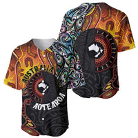 New Zealand and Australia Together Baseball Jersey Maori Tattoo Paua Shell mix Aboriginal Pattern LT03 - Polynesian Pride