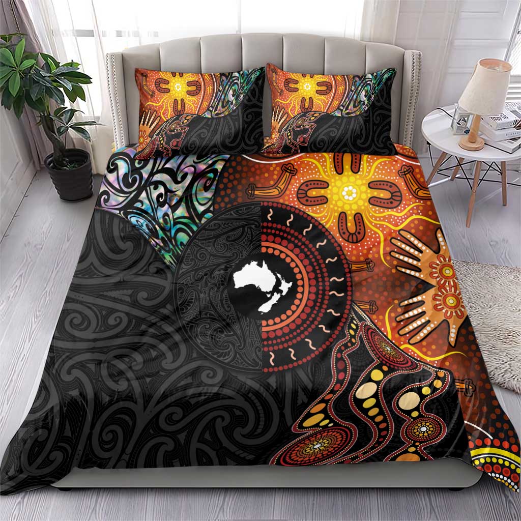 New Zealand and Australia Together Bedding Set Maori Tattoo Paua Shell mix Aboriginal Pattern LT03 - Polynesian Pride