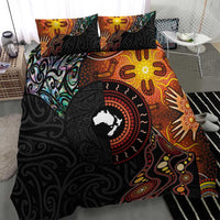 New Zealand and Australia Together Bedding Set Maori Tattoo Paua Shell mix Aboriginal Pattern LT03 - Polynesian Pride