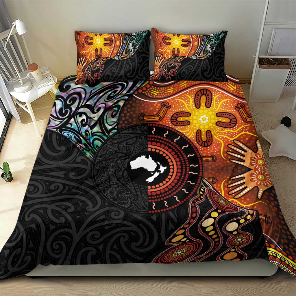New Zealand and Australia Together Bedding Set Maori Tattoo Paua Shell mix Aboriginal Pattern LT03 - Polynesian Pride