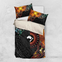 New Zealand and Australia Together Bedding Set Maori Tattoo Paua Shell mix Aboriginal Pattern LT03 US Twin 172cm x 218cm Black - Polynesian Pride