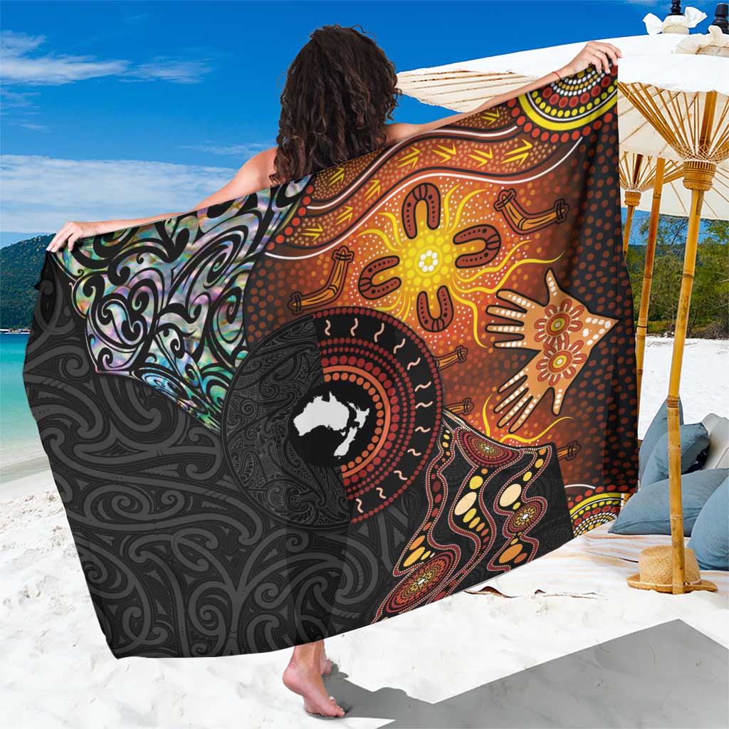 New Zealand and Australia Together Sarong Maori Tattoo Paua Shell mix Aboriginal Pattern LT03 One Size 44 x 66 inches Black - Polynesian Pride