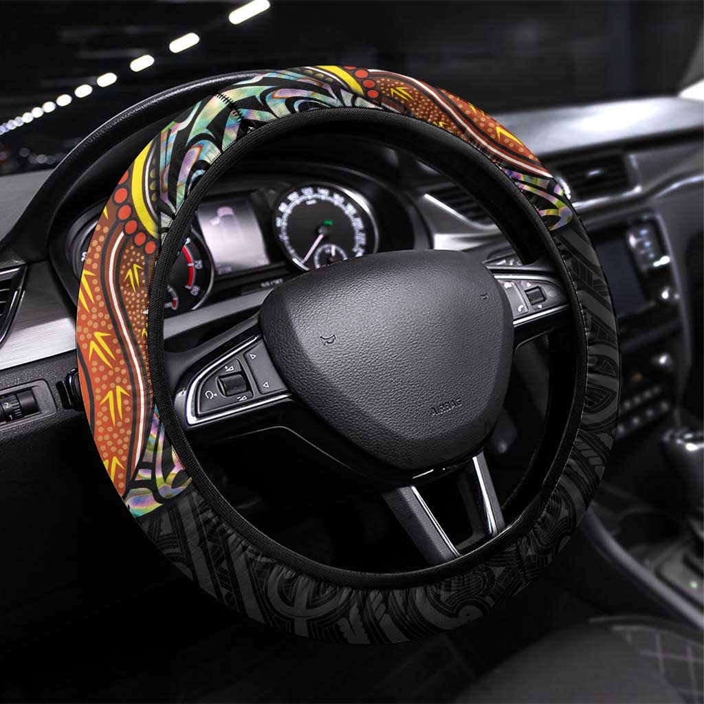 New Zealand and Australia Together Steering Wheel Cover Maori Tattoo Paua Shell mix Aboriginal Pattern