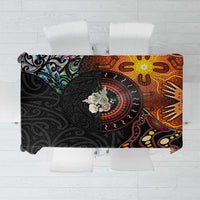 New Zealand and Australia Together Tablecloth Maori Tattoo Paua Shell mix Aboriginal Pattern LT03 Black - Polynesian Pride