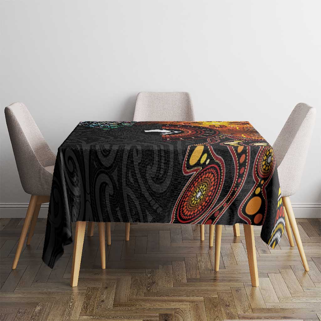 New Zealand and Australia Together Tablecloth Maori Tattoo Paua Shell mix Aboriginal Pattern LT03 - Polynesian Pride