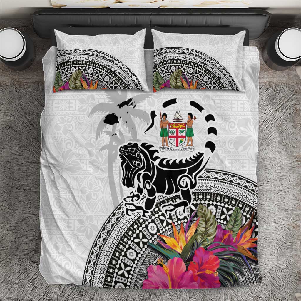 Fiji Iguana Bedding Set Tapa Tribal Tattoo and Hibiscus LT03 White - Polynesian Pride