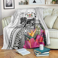 Fiji Iguana Blanket Tapa Tribal Tattoo and Hibiscus LT03 White - Polynesian Pride