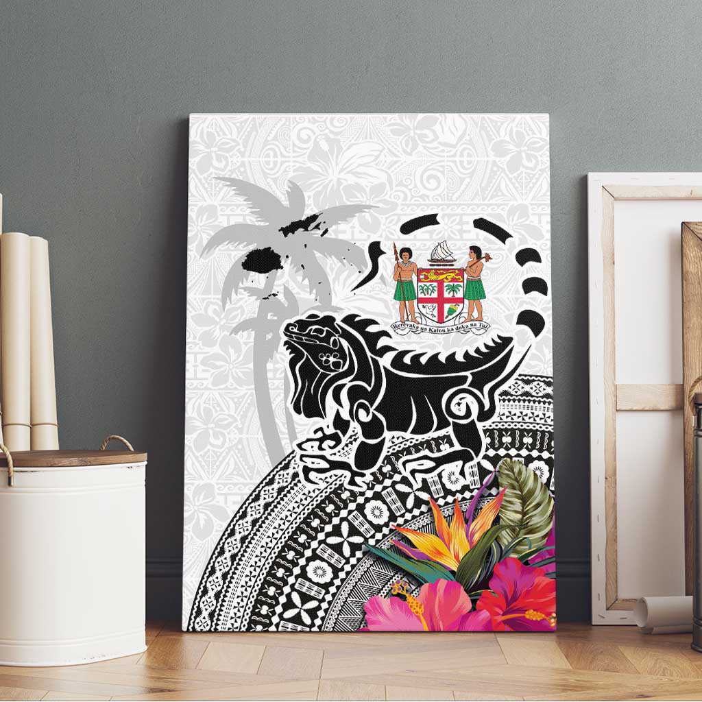 Fiji Iguana Canvas Wall Art Tapa Tribal Tattoo and Hibiscus LT03 - Polynesian Pride