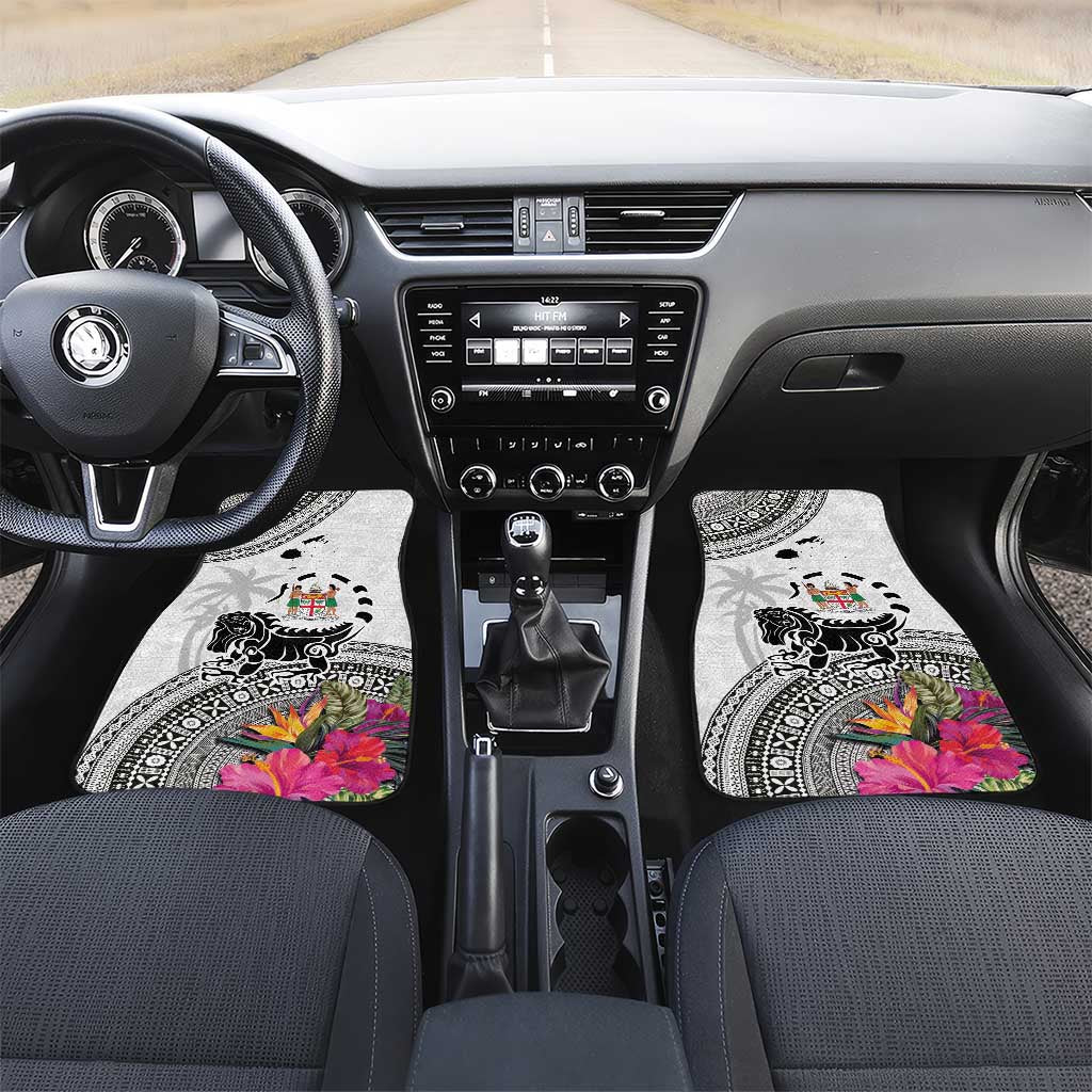 Fiji Iguana Car Mats Tapa Tribal Tattoo and Hibiscus LT03 Set 2pcs - Front White - Polynesian Pride