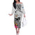 Fiji Iguana Off The Shoulder Long Sleeve Dress Tapa Tribal Tattoo and Hibiscus