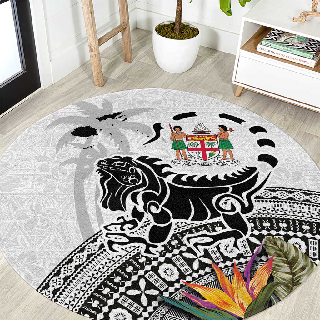 Fiji Iguana Round Carpet Tapa Tribal Tattoo and Hibiscus LT03 White - Polynesian Pride