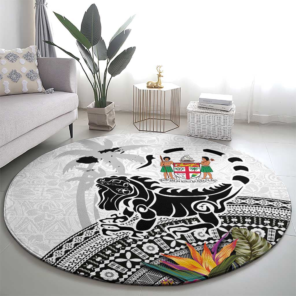 Fiji Iguana Round Carpet Tapa Tribal Tattoo and Hibiscus LT03 - Polynesian Pride