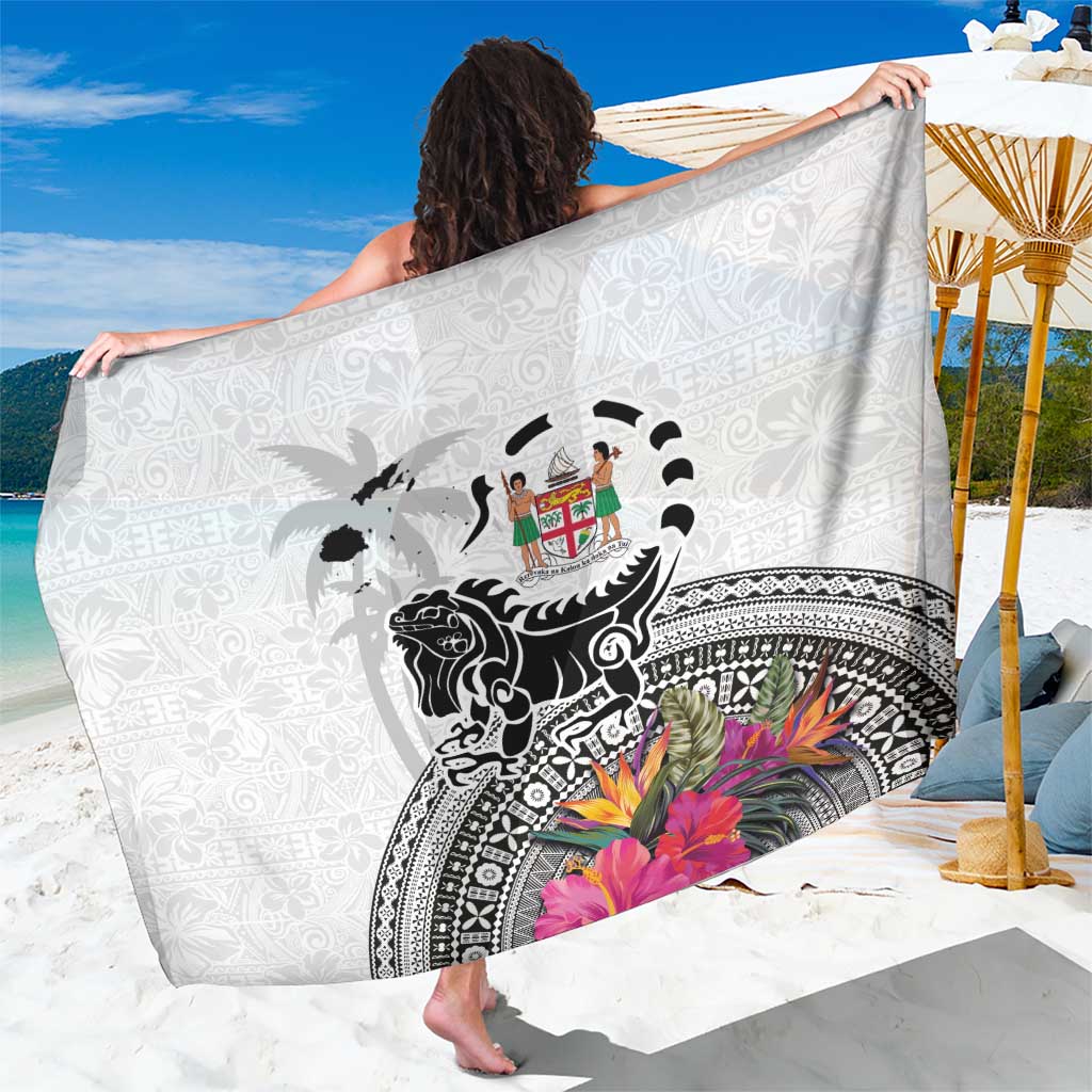 Fiji Iguana Sarong Tapa Tribal Tattoo and Hibiscus LT03 One Size 44 x 66 inches White - Polynesian Pride