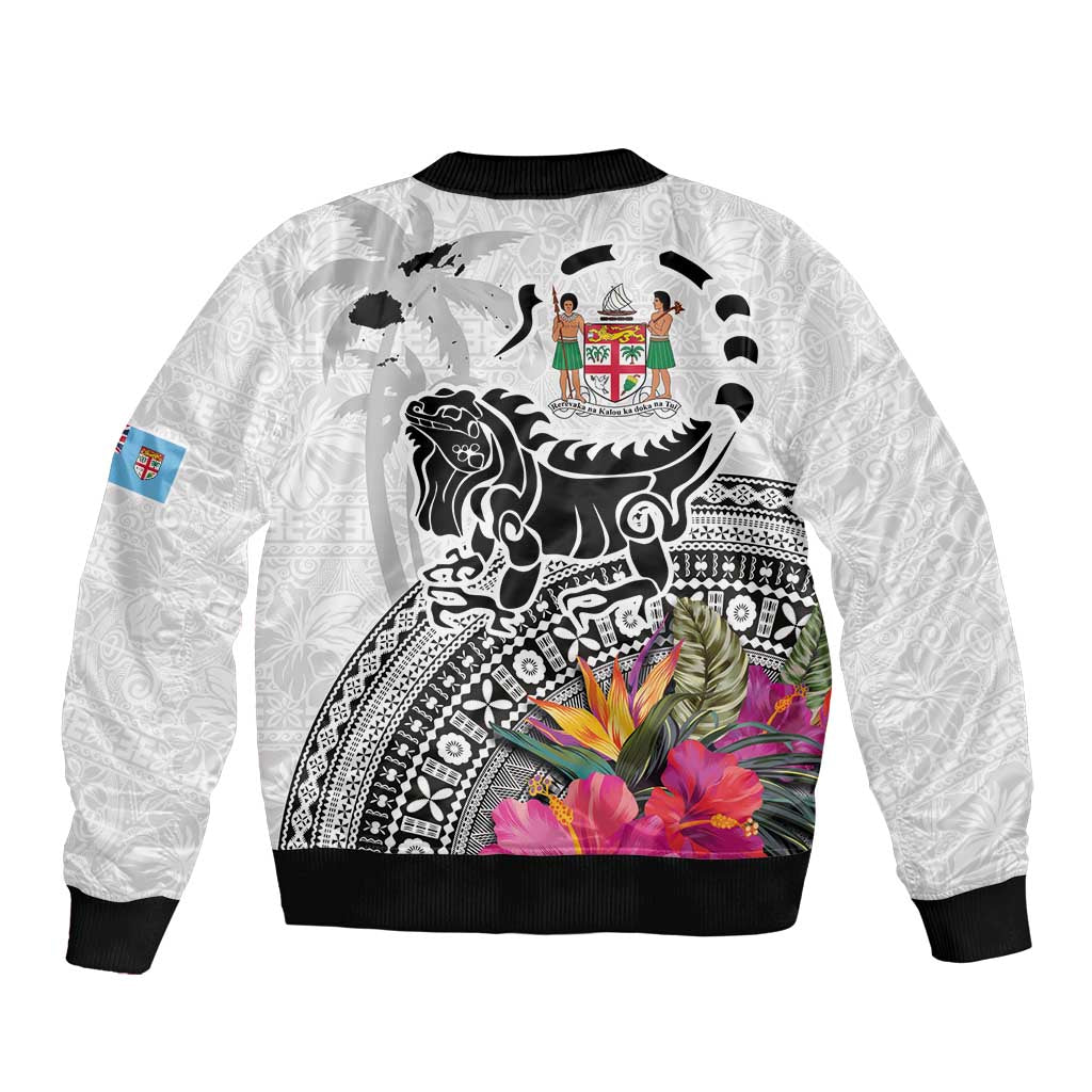 Fiji Iguana Sleeve Zip Bomber Jacket Tapa Tribal Tattoo and Hibiscus LT03 - Polynesian Pride