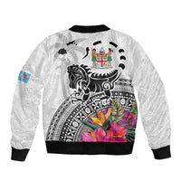 Fiji Iguana Sleeve Zip Bomber Jacket Tapa Tribal Tattoo and Hibiscus LT03 - Polynesian Pride