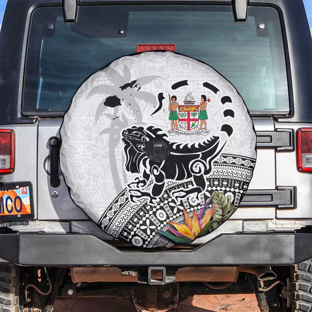 Fiji Iguana Spare Tire Cover Tapa Tribal Tattoo and Hibiscus LT03 White - Polynesian Pride