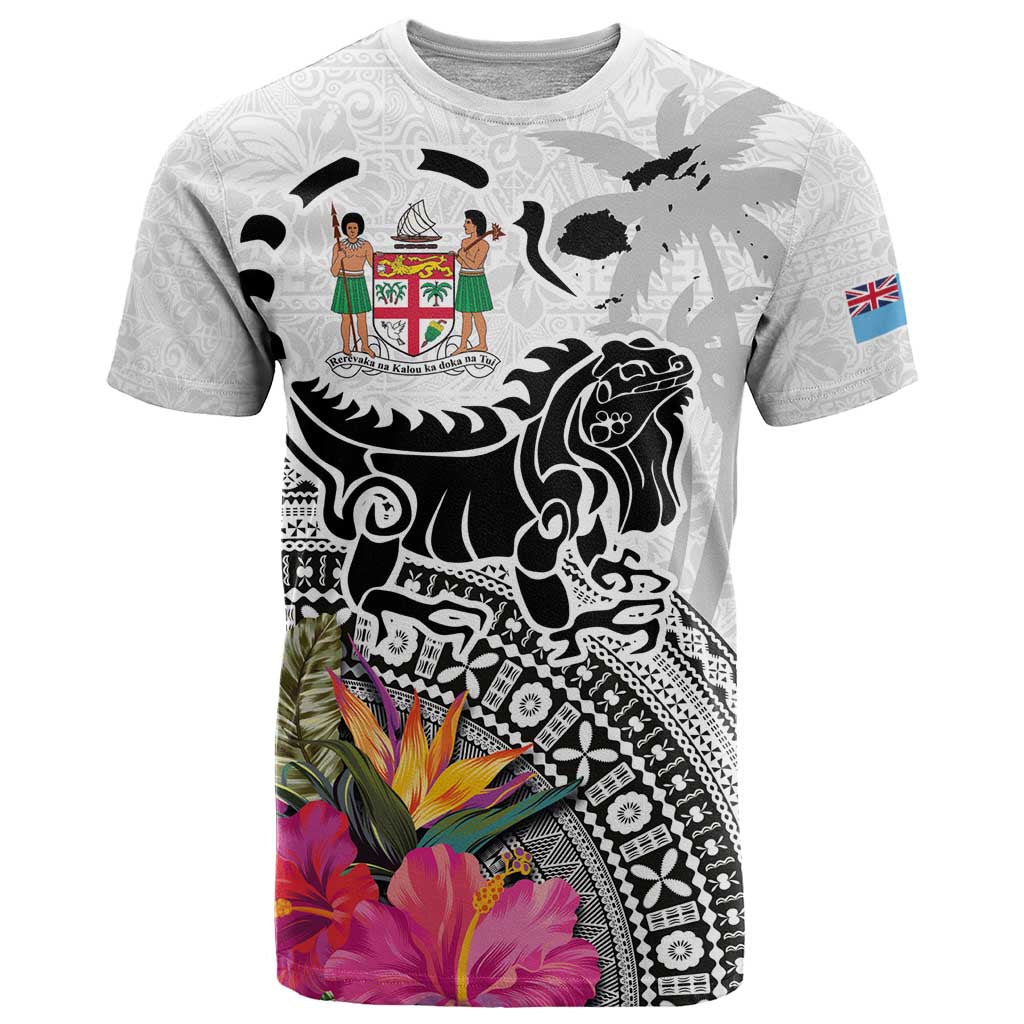 Fiji Iguana T Shirt Tapa Tribal Tattoo and Hibiscus LT03 White - Polynesian Pride