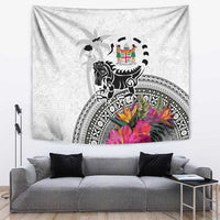 Fiji Iguana Tapestry Tapa Tribal Tattoo and Hibiscus LT03 White - Polynesian Pride