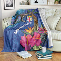 Fiji and Australia Together Blanket Aboriginal Kangaroo and Tapa Tribal Hibiscus LT03 Blue - Polynesian Pride
