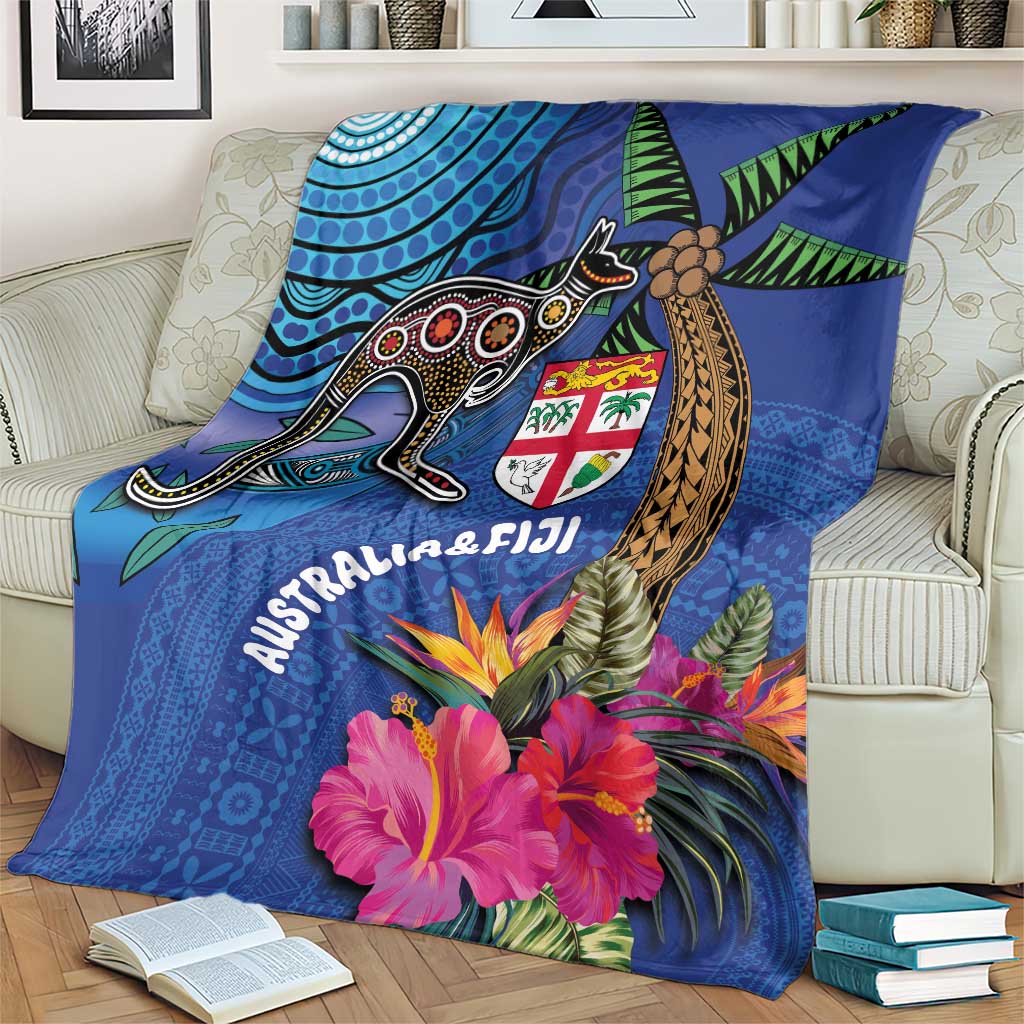 Fiji and Australia Together Blanket Aboriginal Kangaroo and Tapa Tribal Hibiscus LT03 - Polynesian Pride