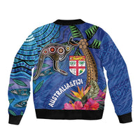 Fiji and Australia Together Bomber Jacket Aboriginal Kangaroo and Tapa Tribal Hibiscus LT03 - Polynesian Pride