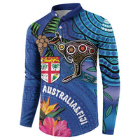 Fiji and Australia Together Button Sweatshirt Aboriginal Kangaroo and Tapa Tribal Hibiscus LT03 - Polynesian Pride