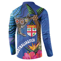 Fiji and Australia Together Button Sweatshirt Aboriginal Kangaroo and Tapa Tribal Hibiscus LT03 - Polynesian Pride