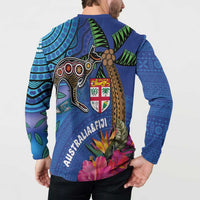 Fiji and Australia Together Button Sweatshirt Aboriginal Kangaroo and Tapa Tribal Hibiscus LT03 - Polynesian Pride