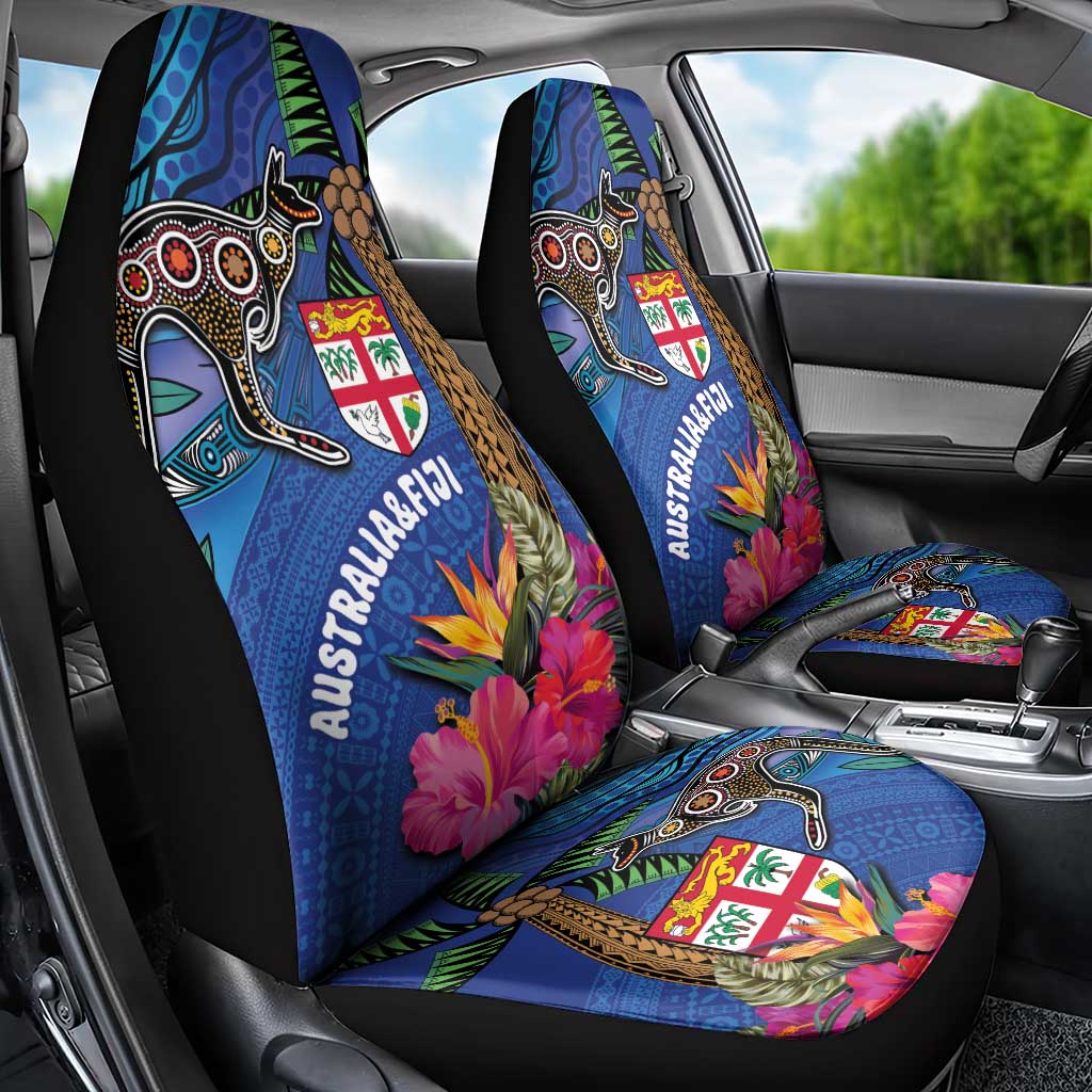 Fiji and Australia Together Car Seat Cover Aboriginal Kangaroo and Tapa Tribal Hibiscus LT03 - Polynesian Pride