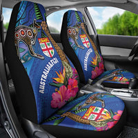 Fiji and Australia Together Car Seat Cover Aboriginal Kangaroo and Tapa Tribal Hibiscus LT03 - Polynesian Pride