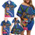 Fiji and Australia Together Family Matching Off Shoulder Short Dress and Hawaiian Shirt Aboriginal Kangaroo and Tapa Tribal Hibiscus